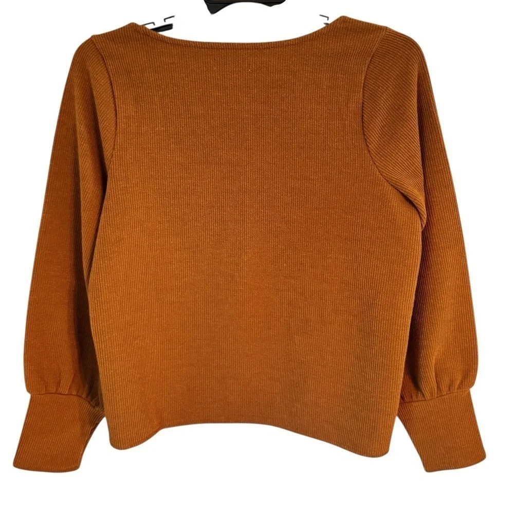 Madewell Ottoman Rib Puff Sleeve Square Neck Sweater In Brown Dried Cedar Sz XL